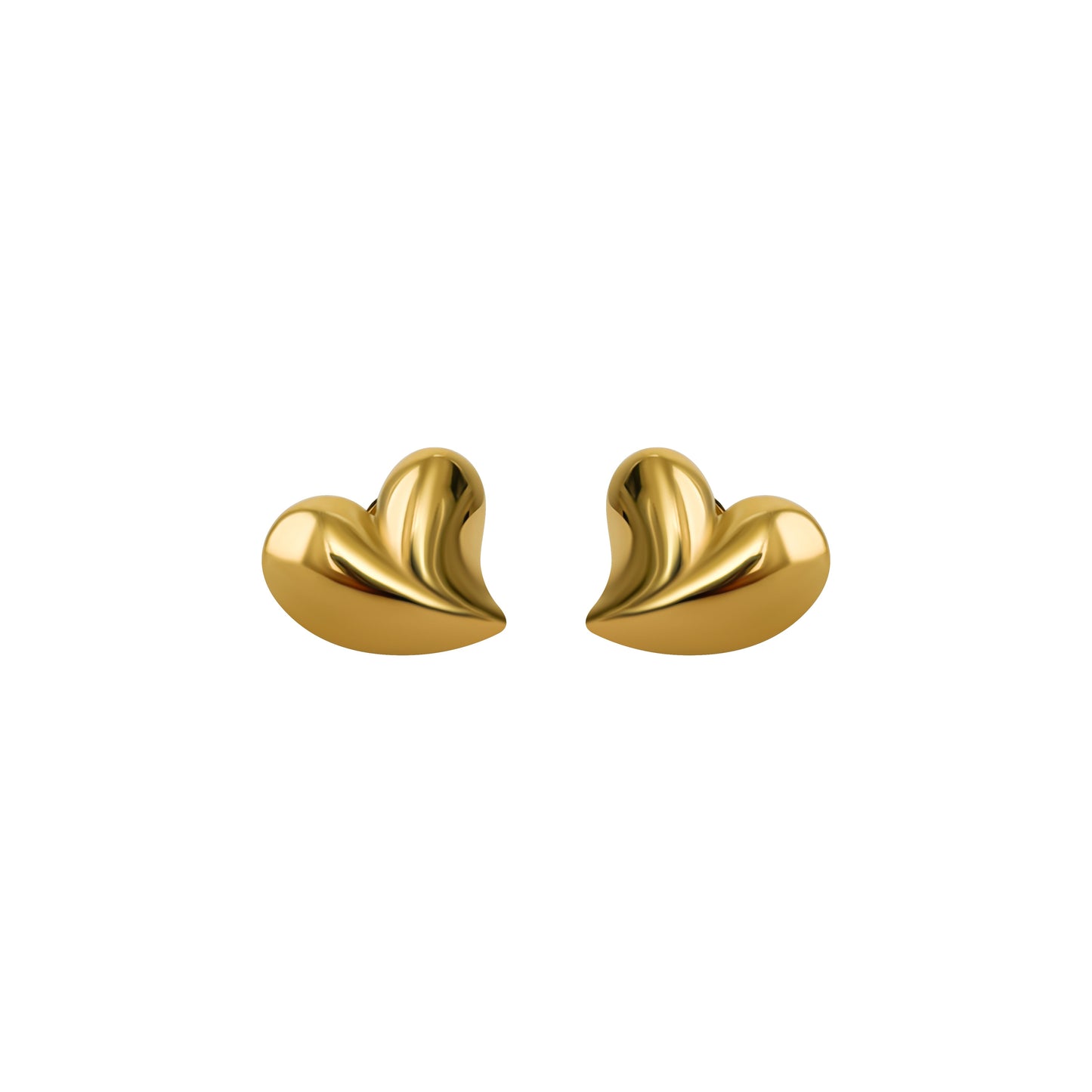 Pair of gold heart-shaped earrings on a white background