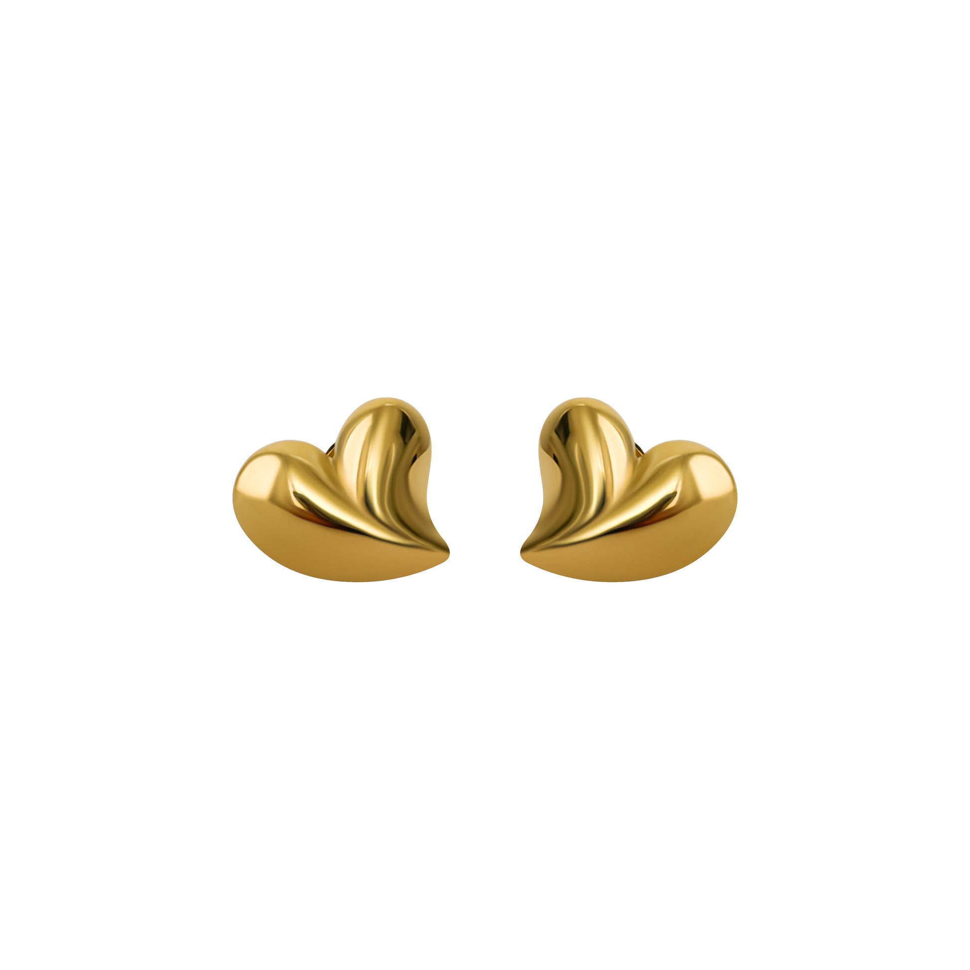 Pair of gold heart-shaped earrings on a white background