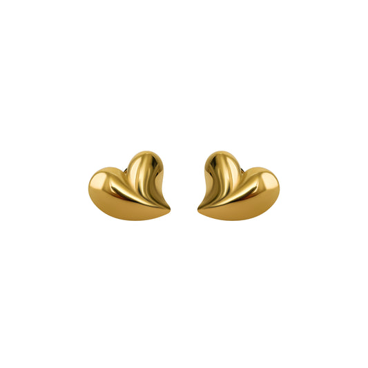 Pair of gold heart-shaped earrings on a white background