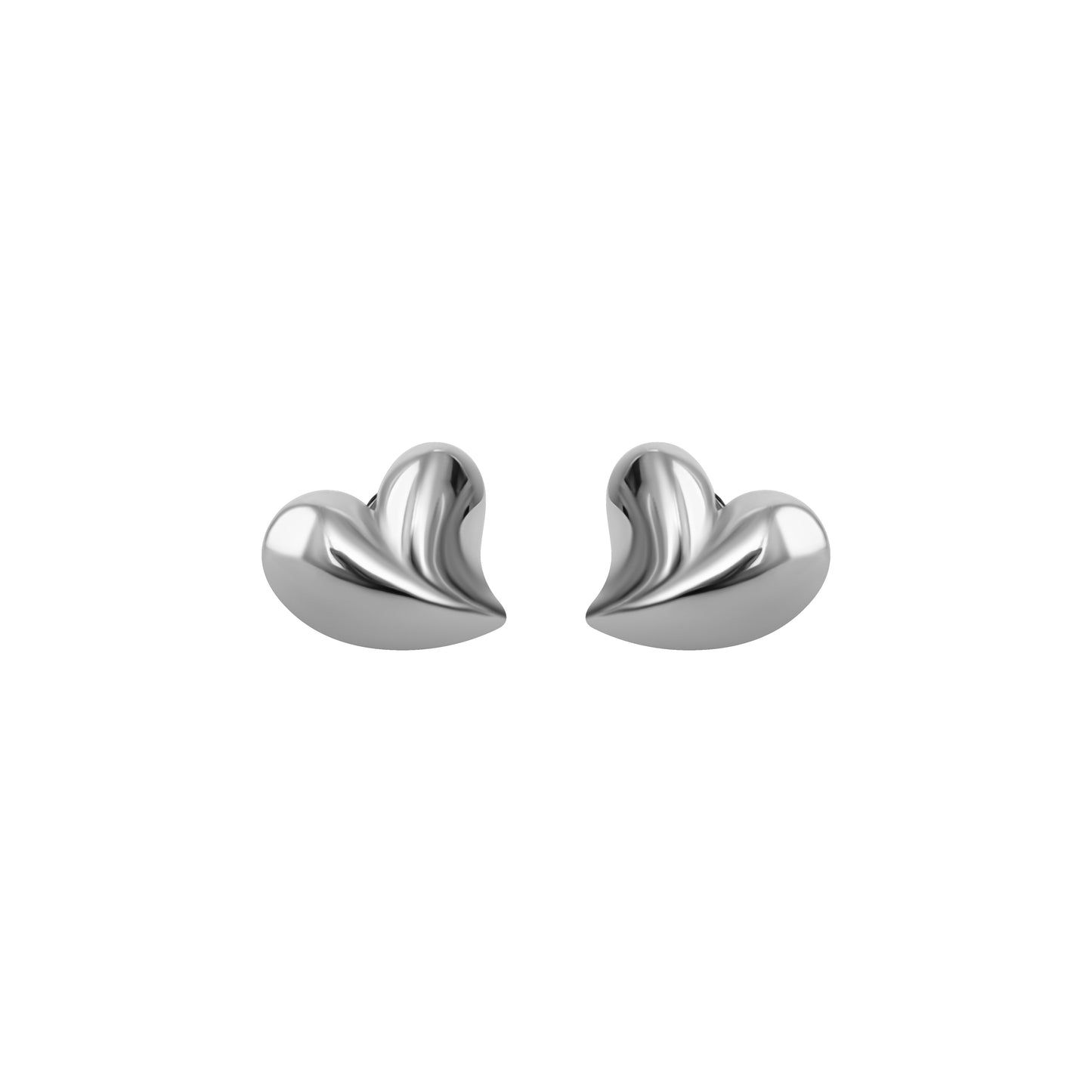 Pair of silver heart-shaped earrings on a white background