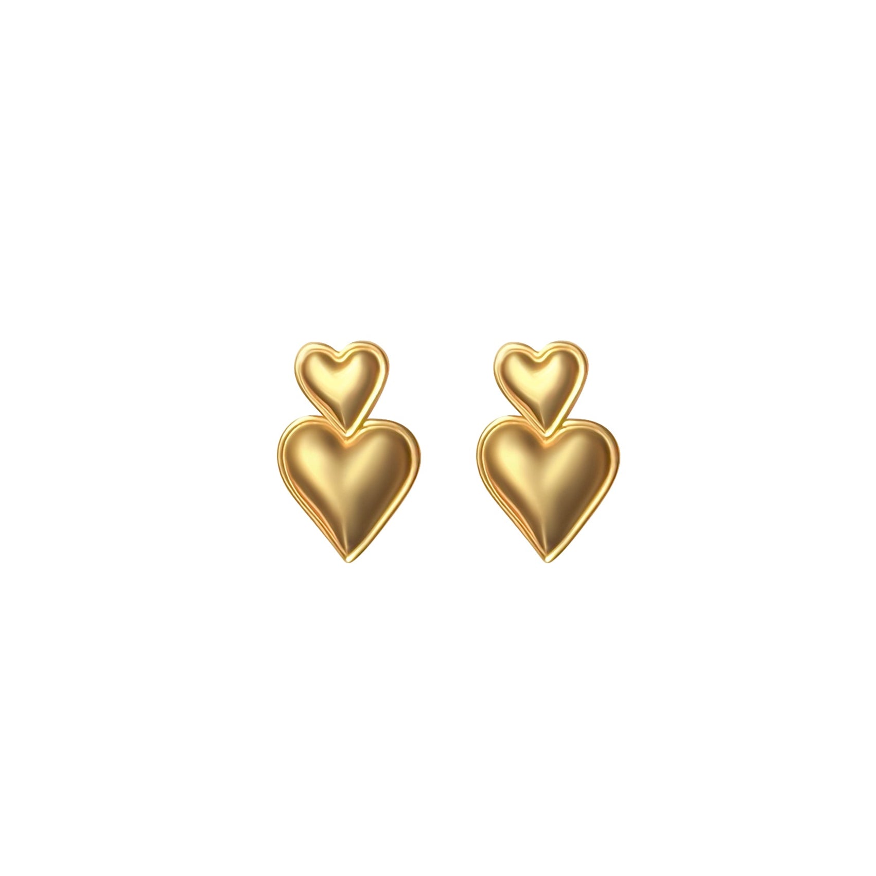 Gold heart-shaped earrings on a white background