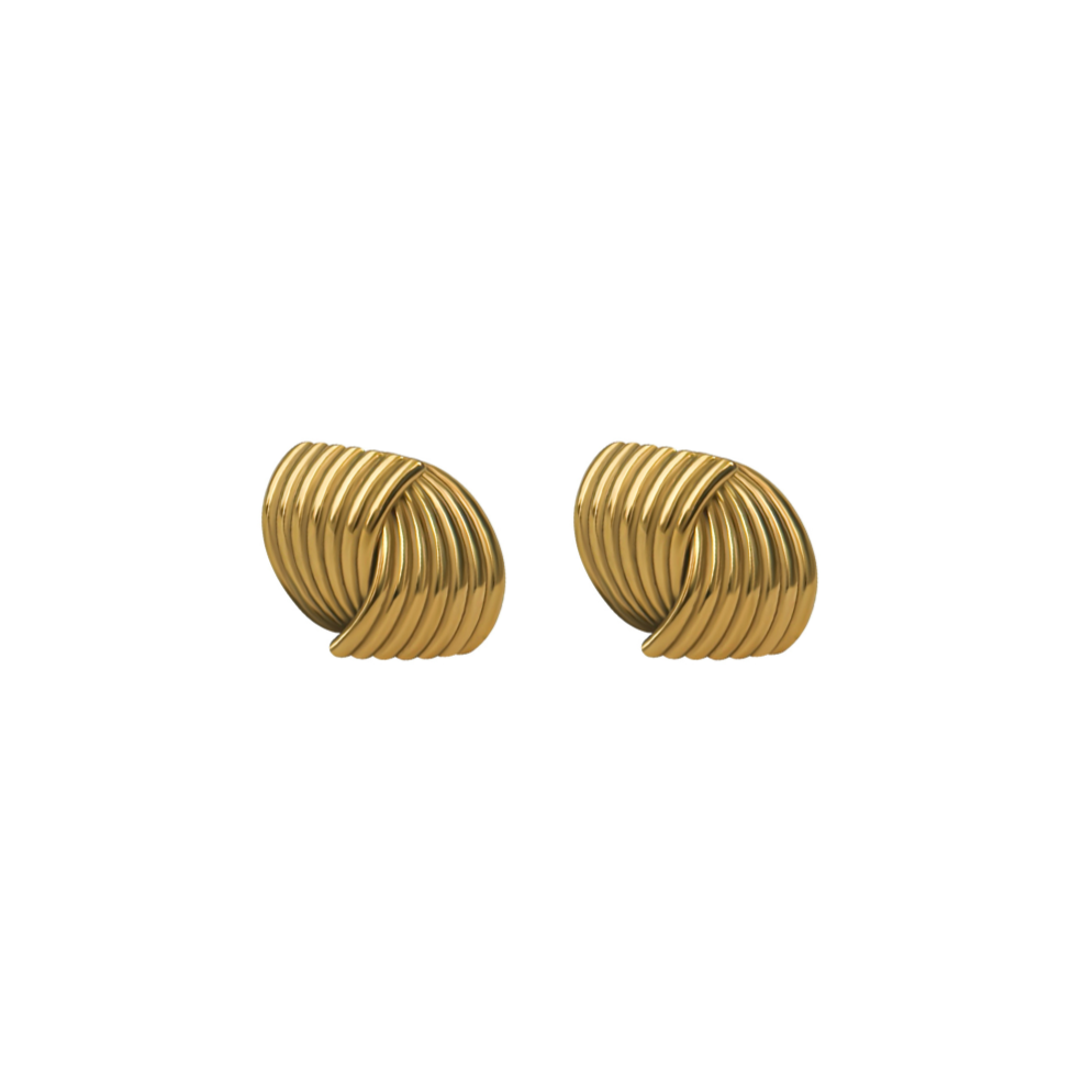 Pair of gold earrings on a white background